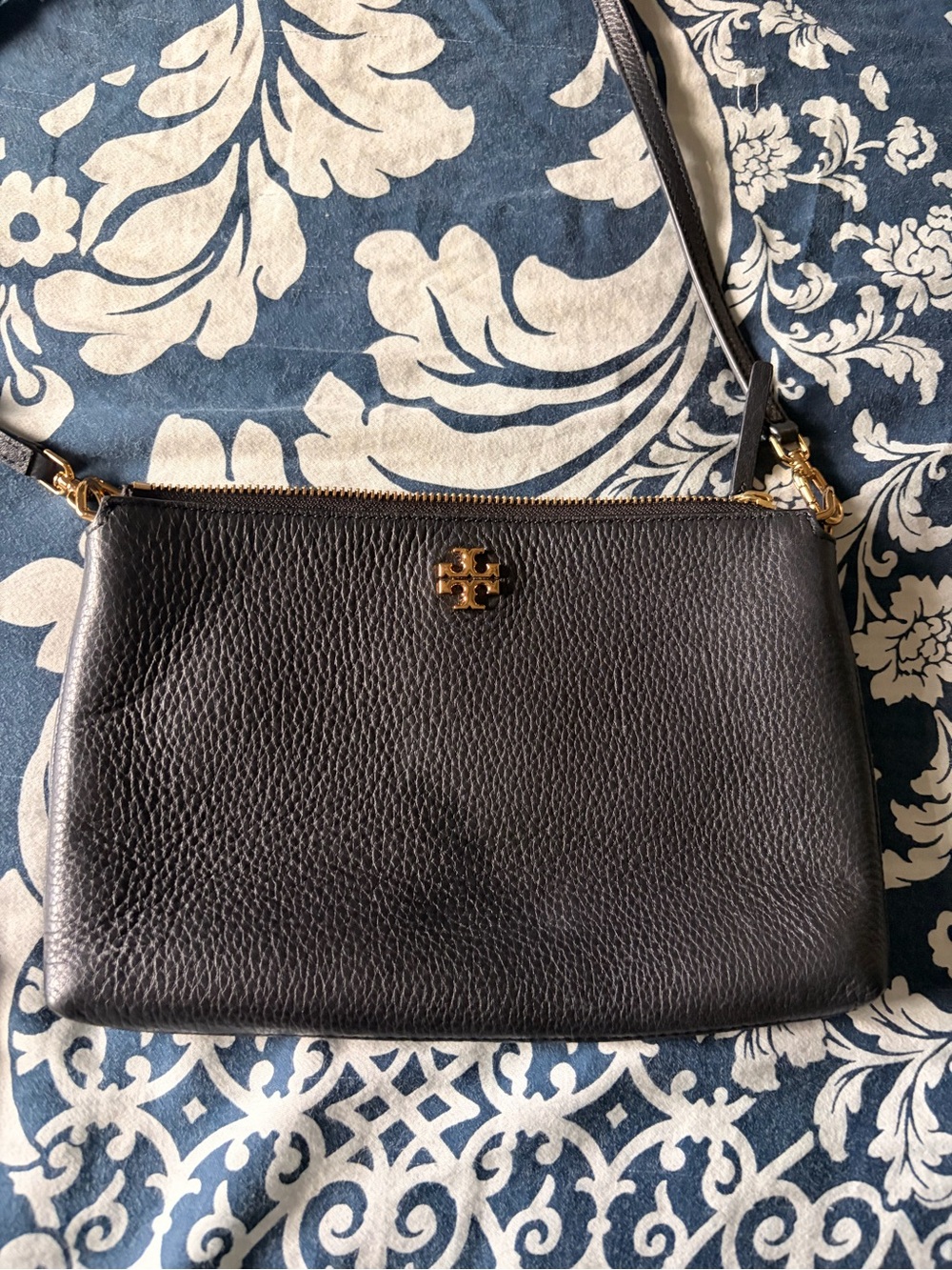 Tory Burch Black Pebbled Leather Logo Crossbody